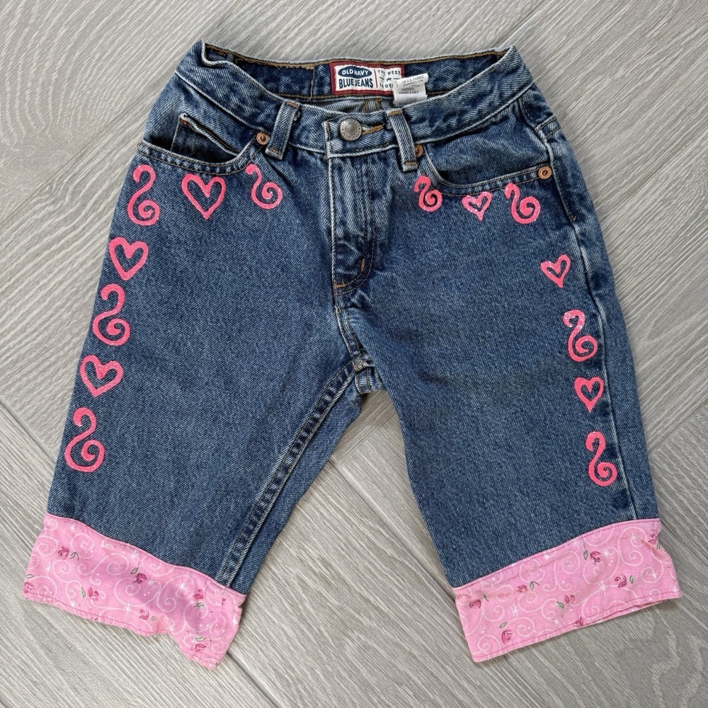 Vintage Old Navy Girls Blue Jean Capris Size 8 Handmade Youth Pink